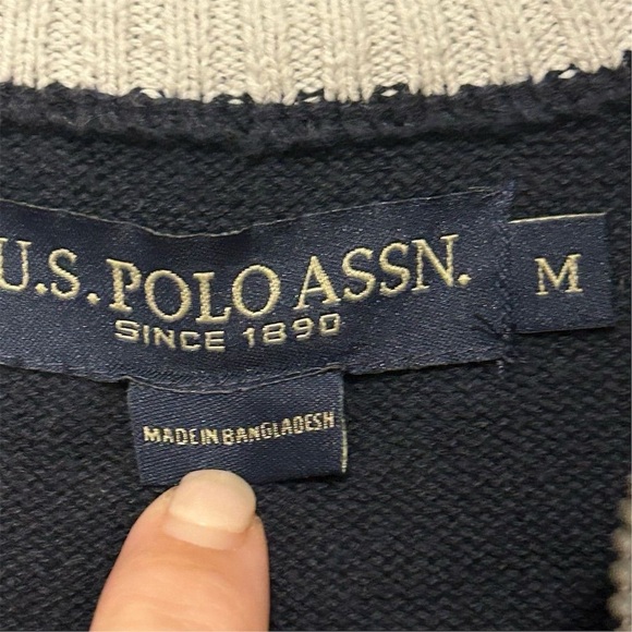 U.S. Polo Assn. Men's 1/4 Zip Pullover Sweater M Multicolor Casual - Picture 4 of 14